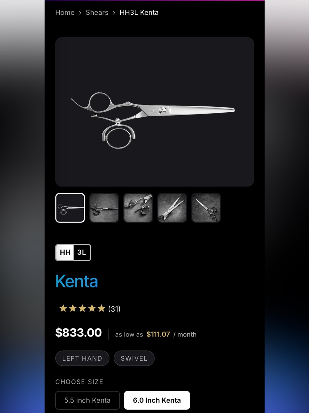 Hanzo Kenta lefty swivel 6.0 Inch shears